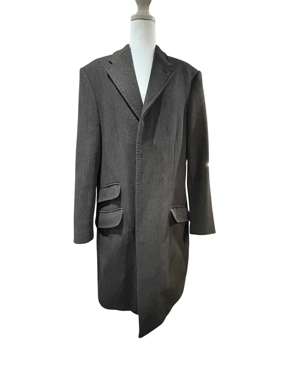 Vintage Y2K Banana Republic Men’s M Brown Herringbone Wool Long Overcoat